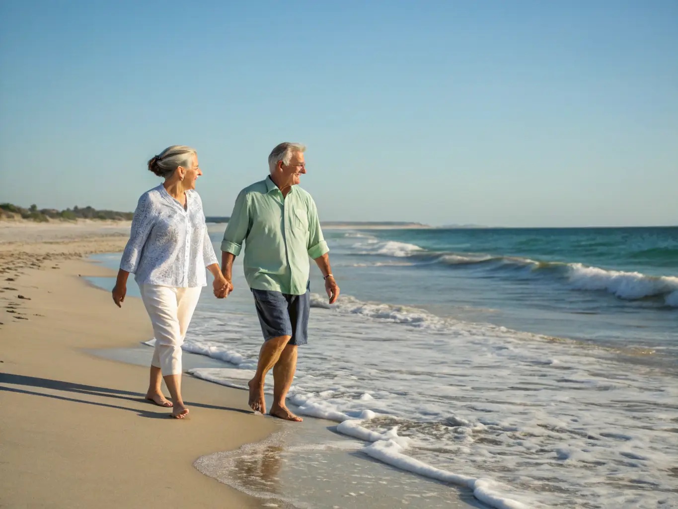 A couple enjoying a walk on the beach