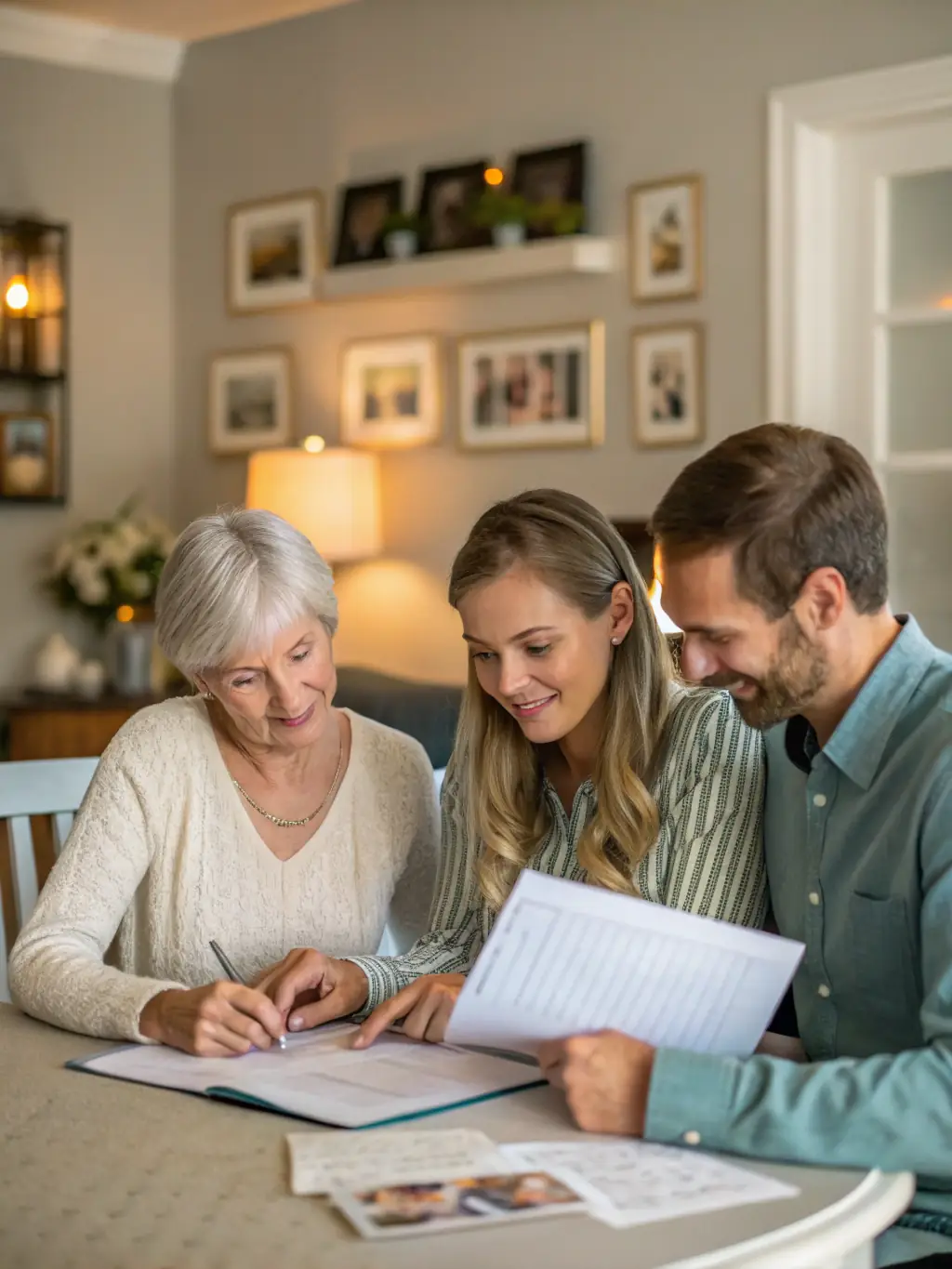 An image of a diverse family happily gathered around a table, planning their future, representing the holistic approach to financial well-being.