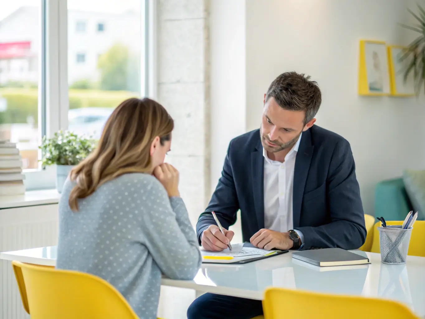 A professional image of a financial advisor meeting with a client in a modern office setting, discussing retirement plans. The image should convey trust, expertise, and personalized service.